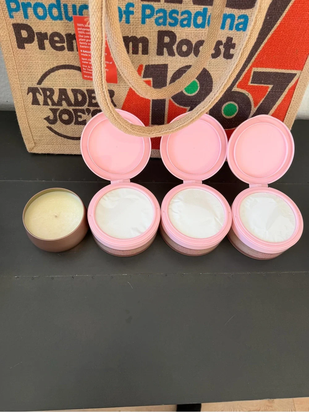 Trader Joe’s Rose Oil Body Scrub 3-Pack + Pasadena Jute Tote Bag NEW